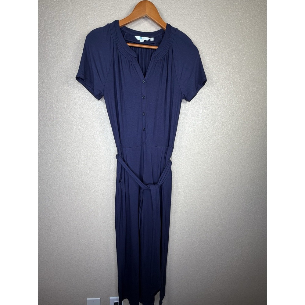 Boden Navy Blue Jumpsuit Womens Sz 6R Short sleeve Belted Button Front